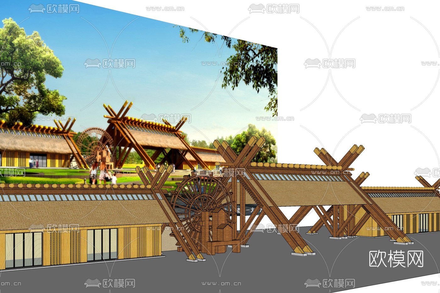 东南亚水车小品免费su模型下载