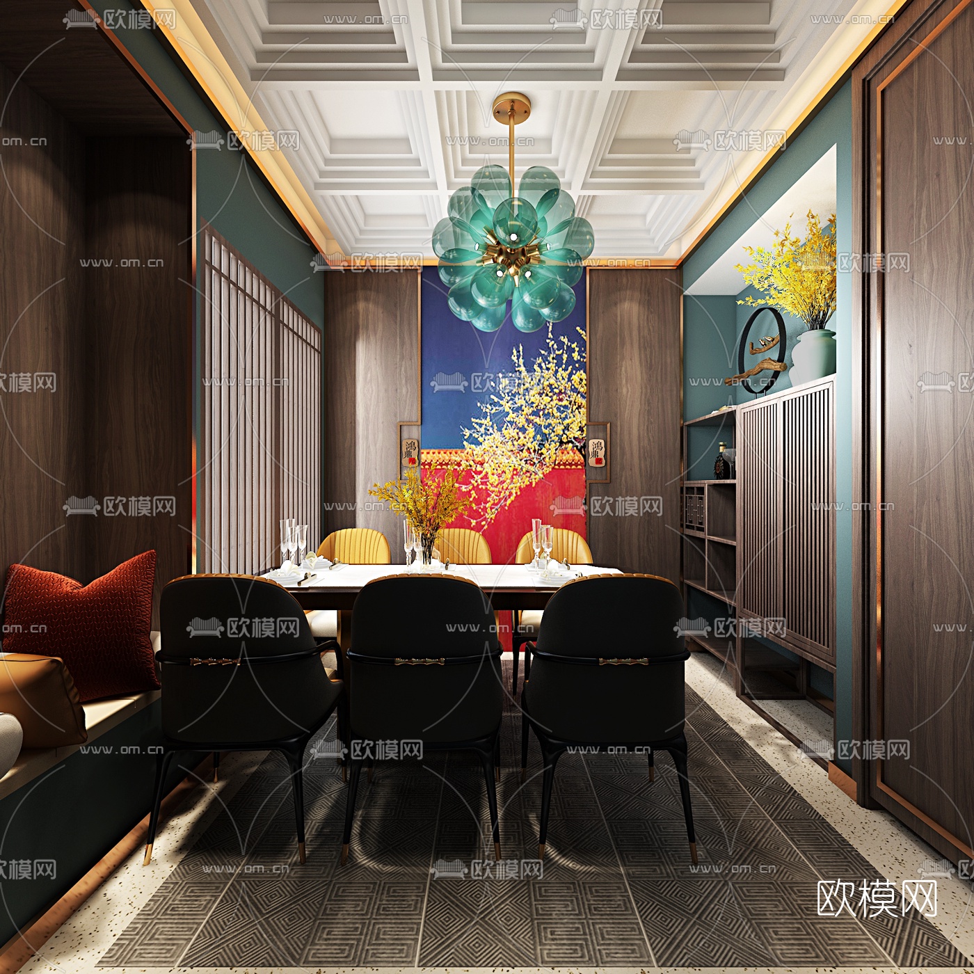 新中式餐厅包间3d模型