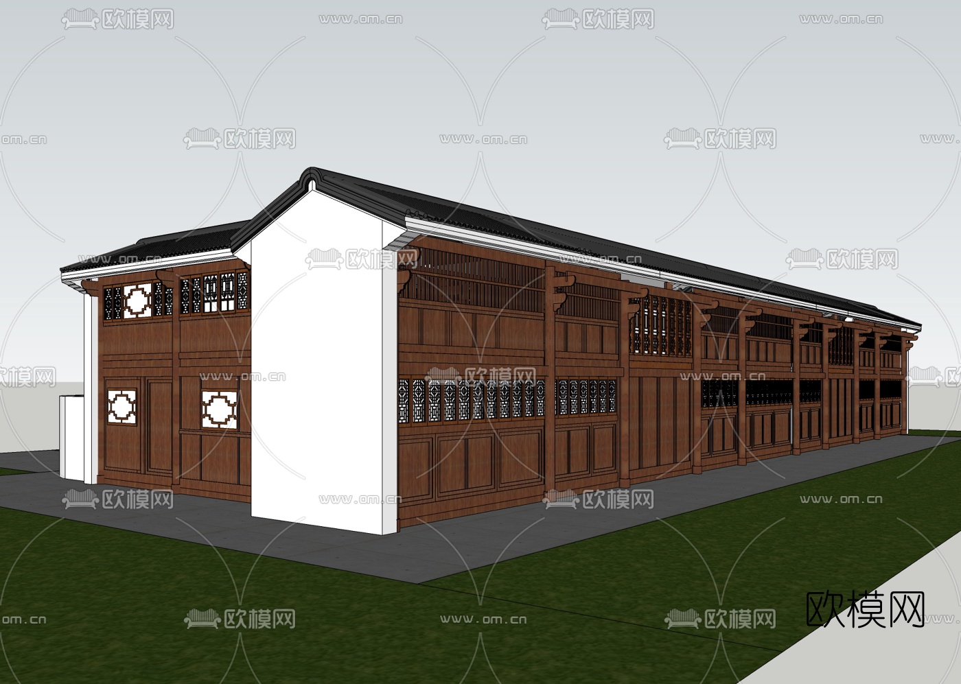 中式古建客栈免费su模型下载_ID10189280_sketchup模型下载-欧模网