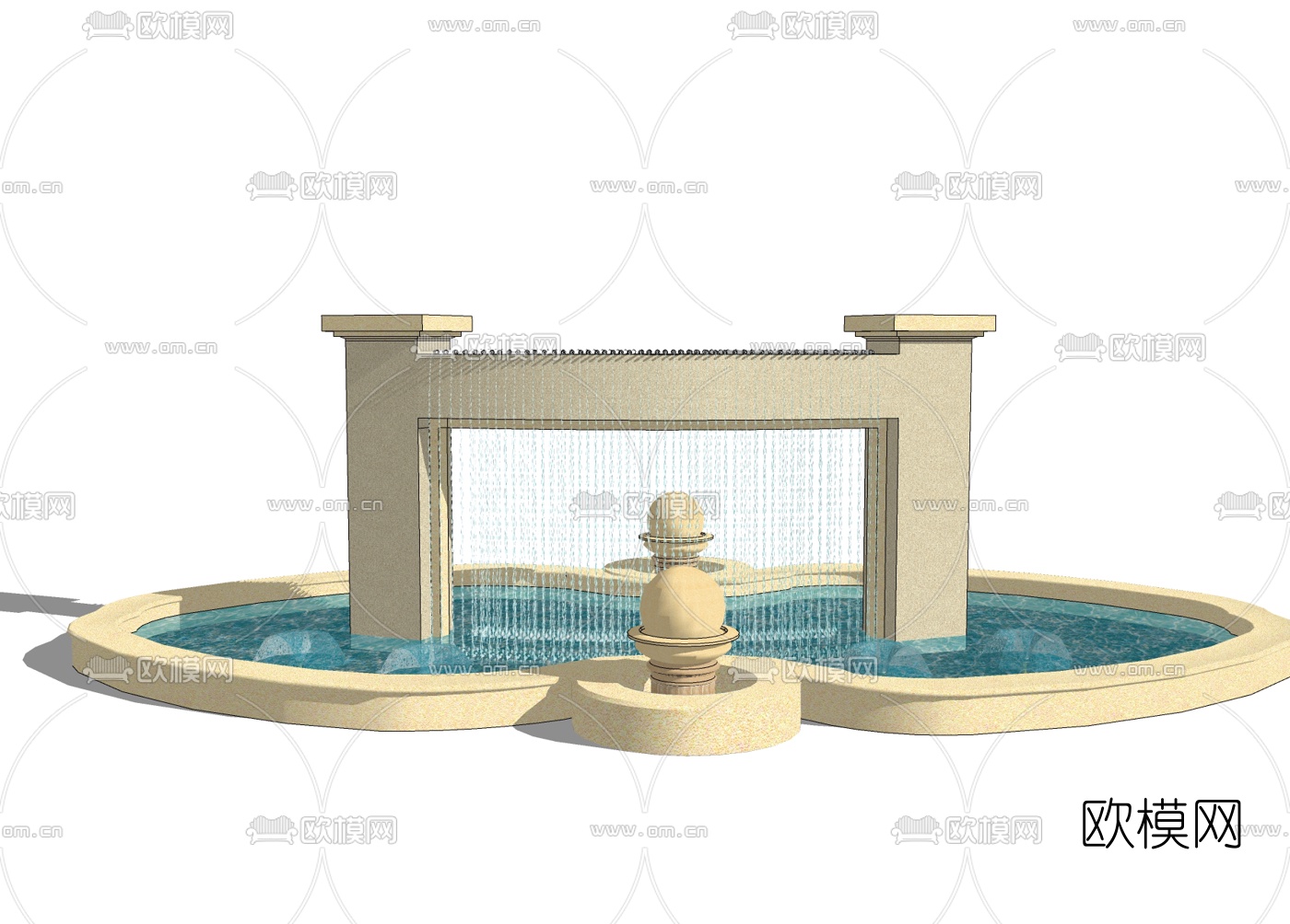 欧式景观水池免费su模型下载