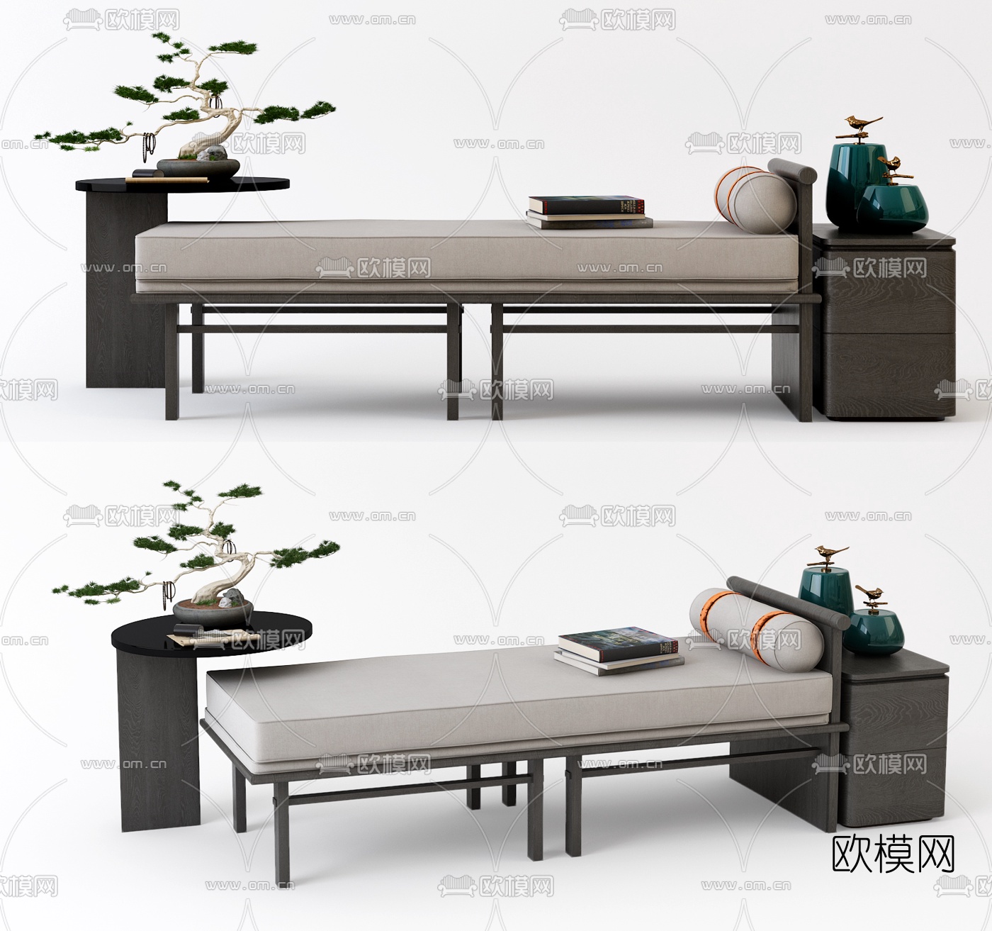 新中式实木脚踏3d模型下载