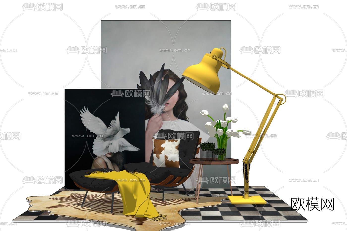 现代休闲沙发免费su模型下载