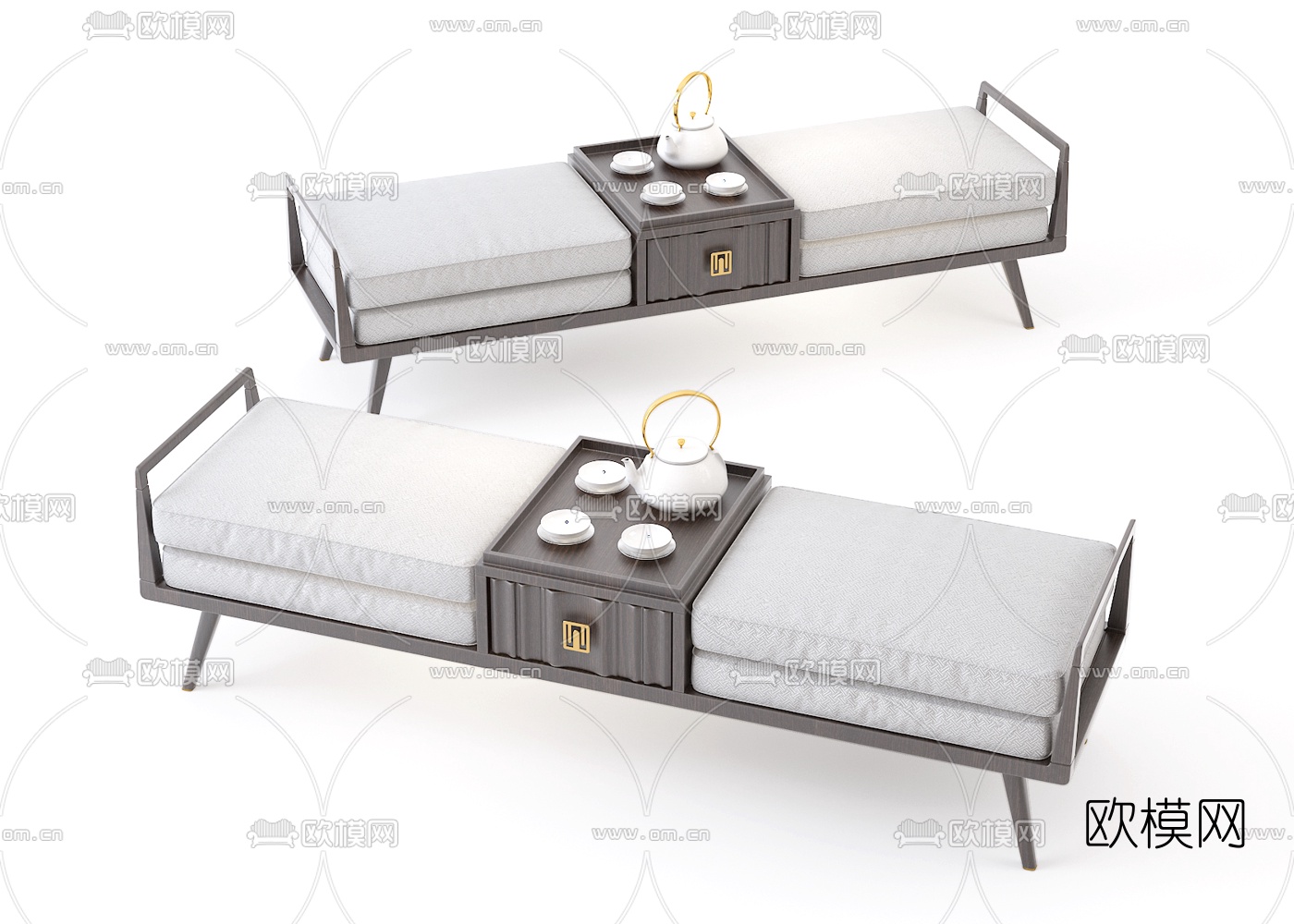 新中式布艺床尾凳脚踏3d模型下载