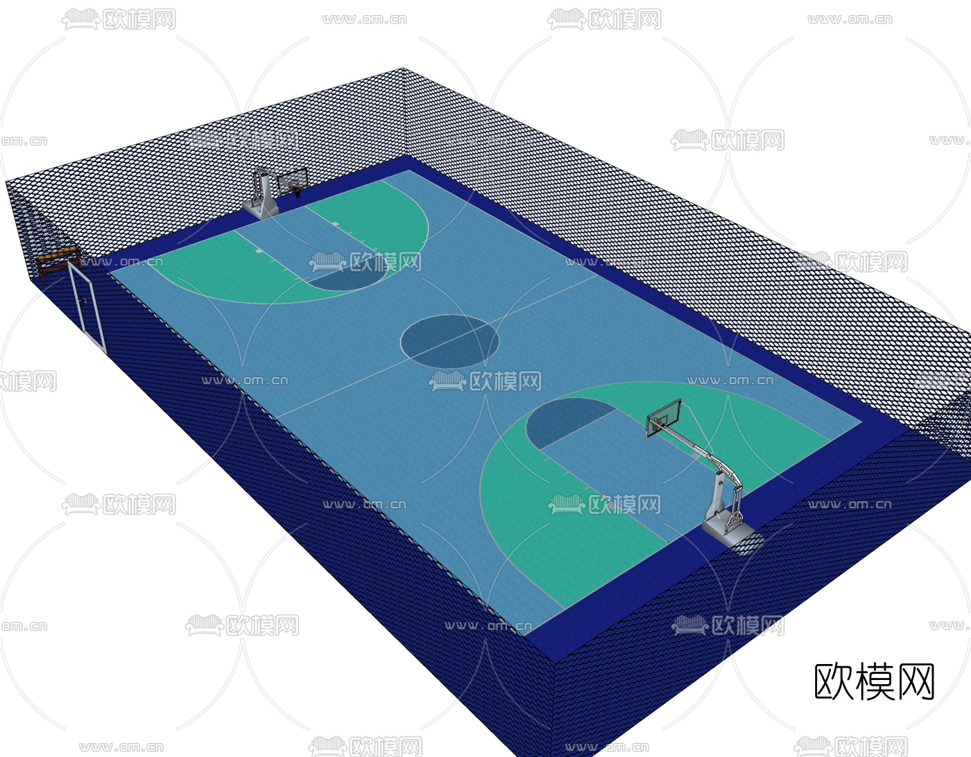 现代户外篮球场免费su模型下载