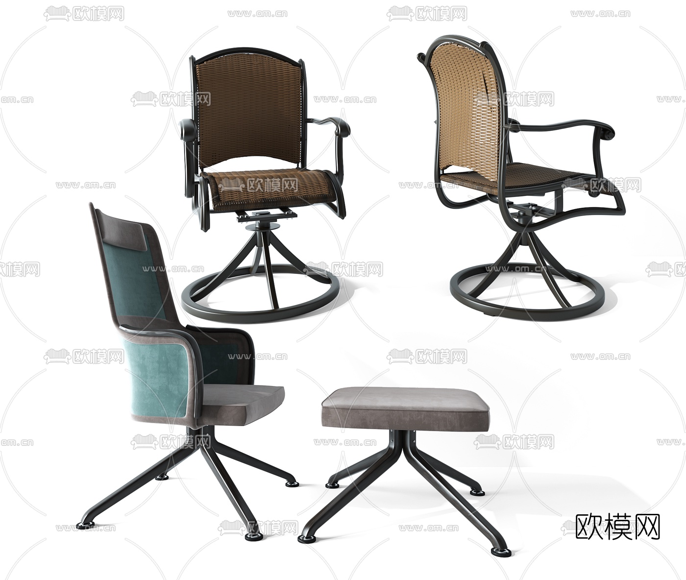 现代休闲椅藤编椅3d模型