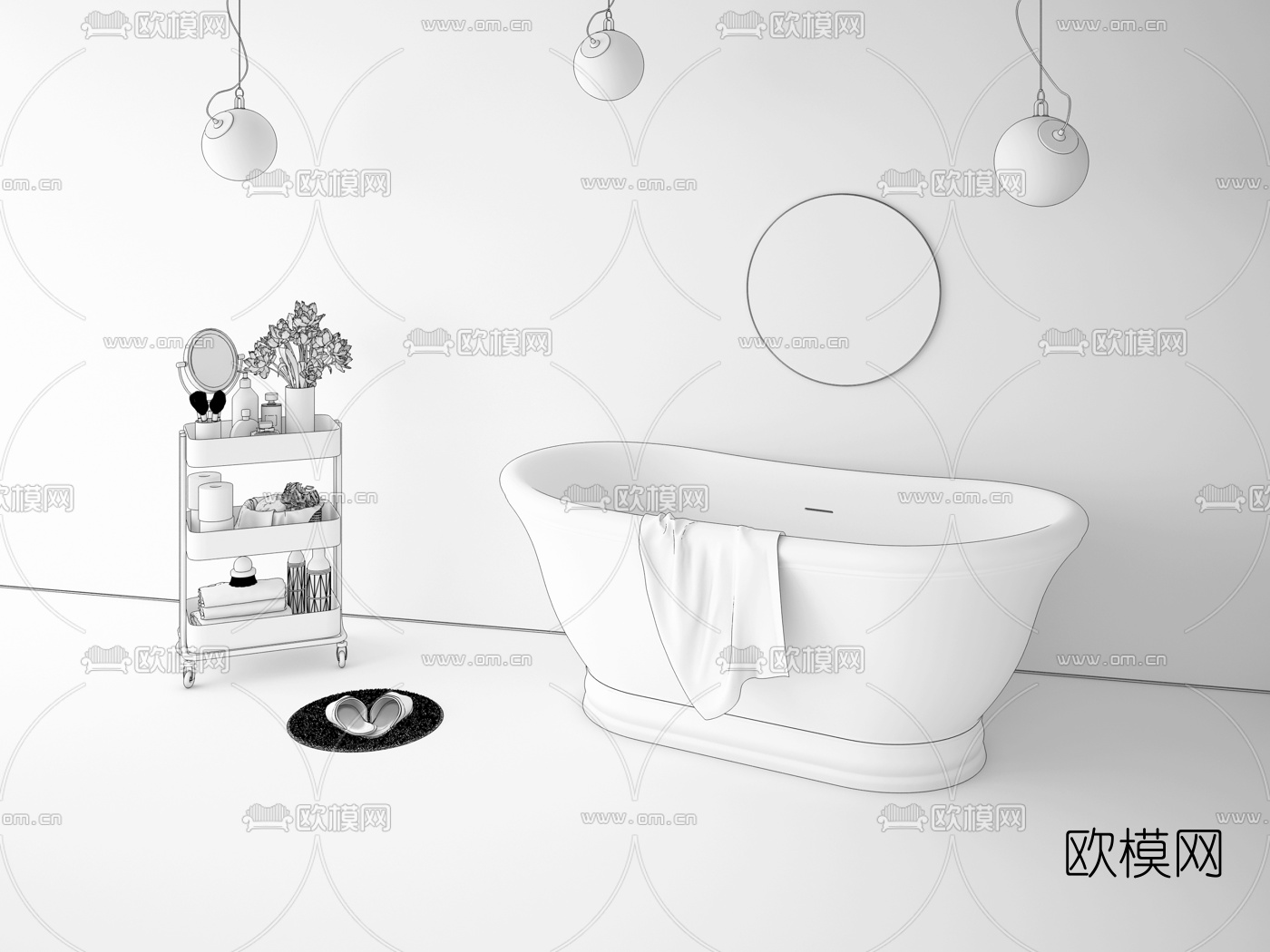 现代金属浴缸3d模型下载（渲染图4）