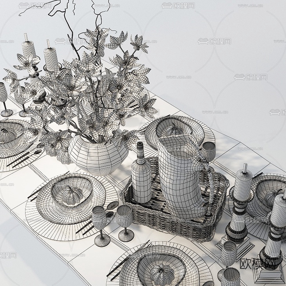 北欧酒瓶烛台餐具3d模型