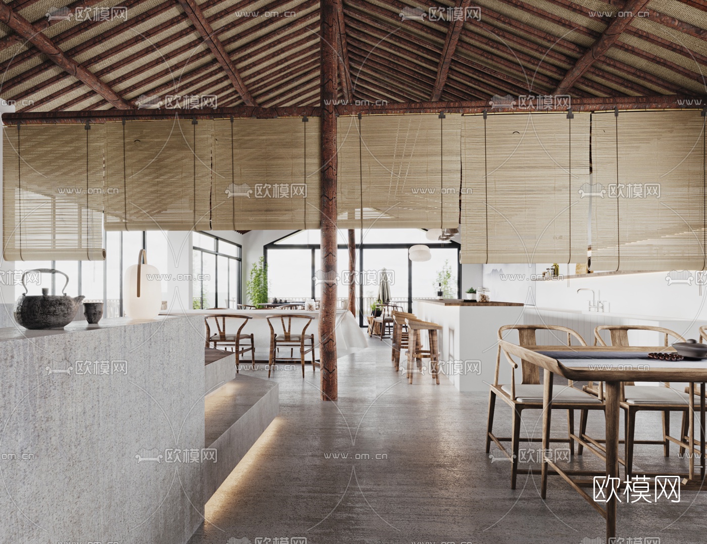 自然风民宿酒店大堂吧3d模型