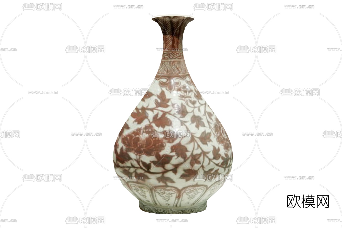 中式印花陶瓷花瓶免费su模型下载