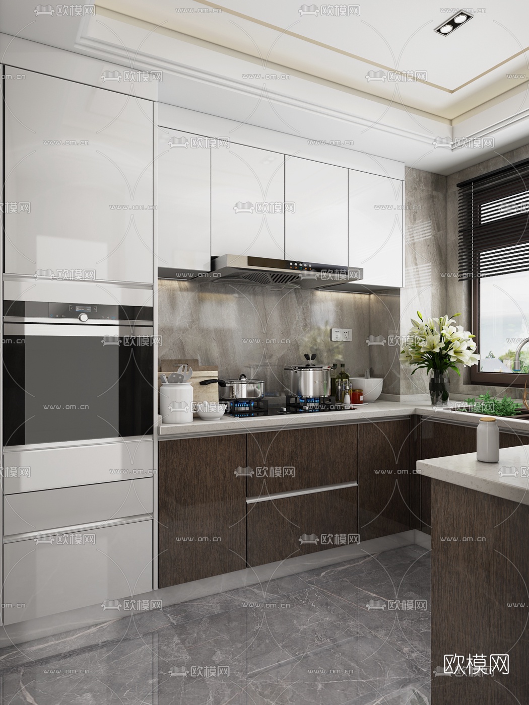 现代简约厨房3d模型下载（渲染图2）