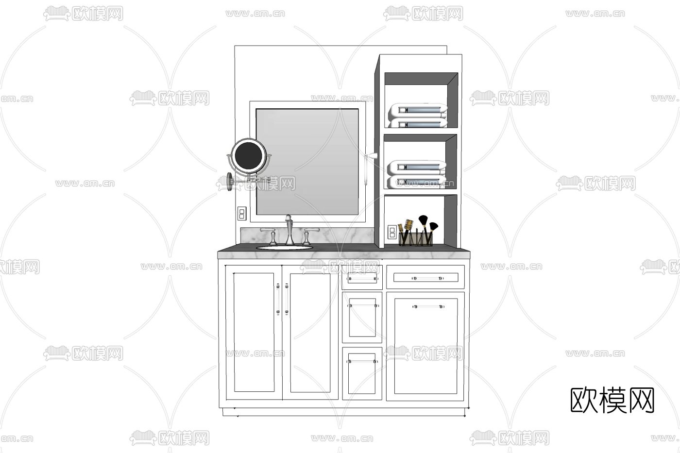 现代实木浴室柜免费su模型下载