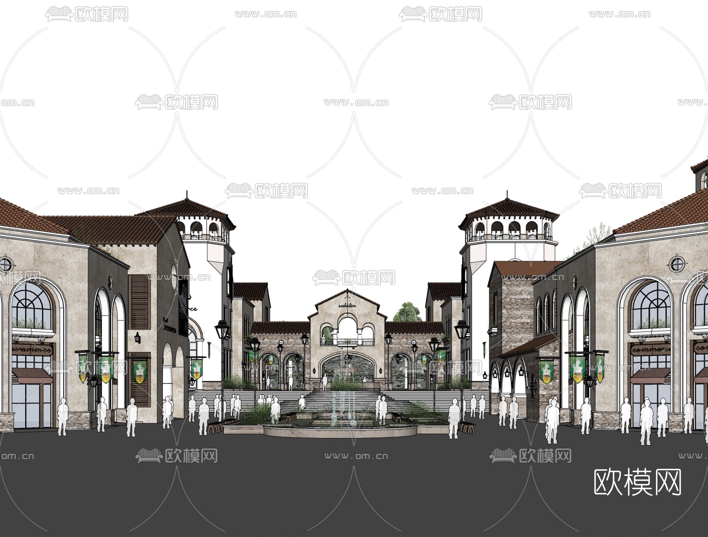 欧式商业街免费su模型下载
