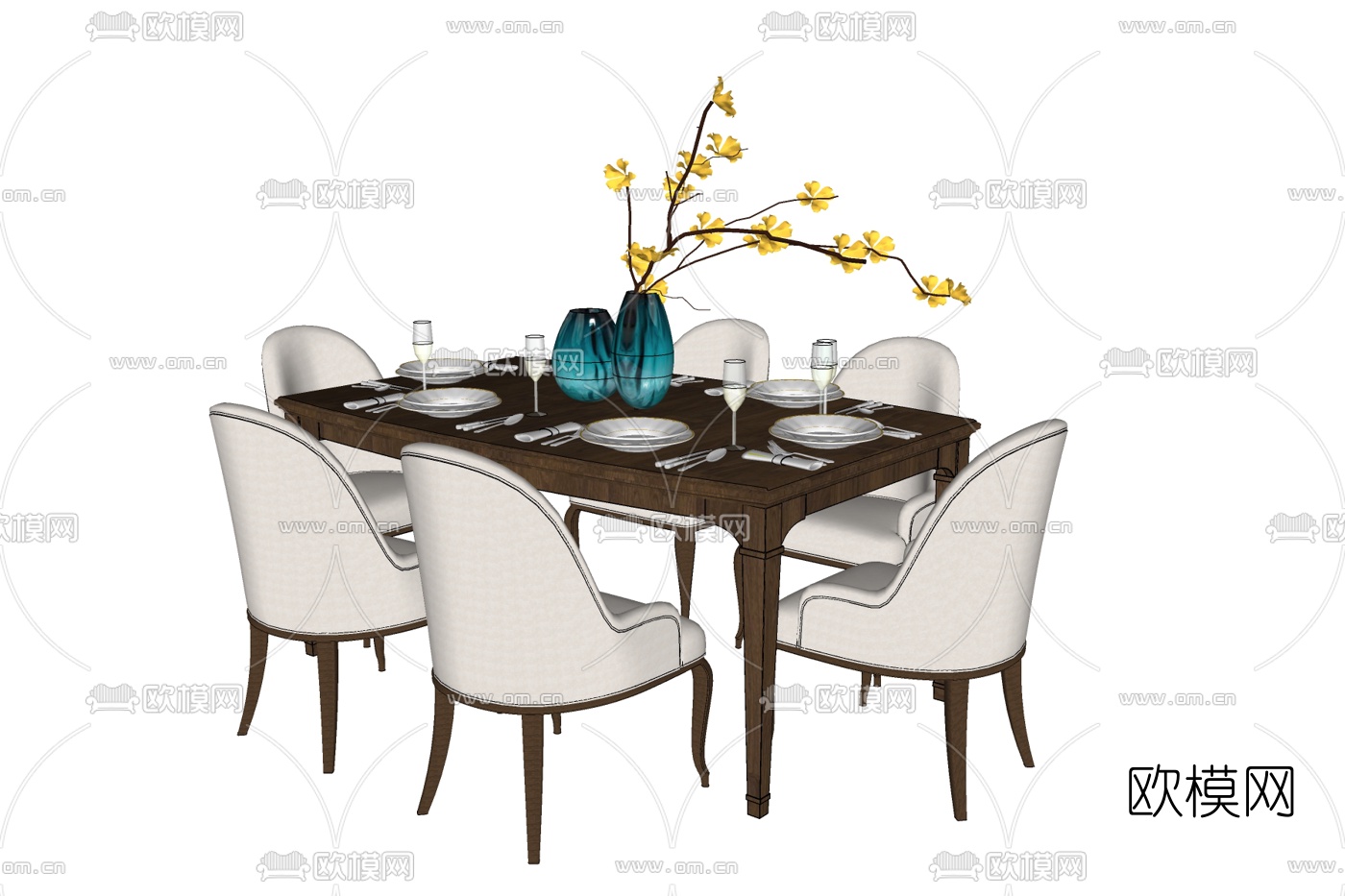 美式餐桌椅免费su模型下载