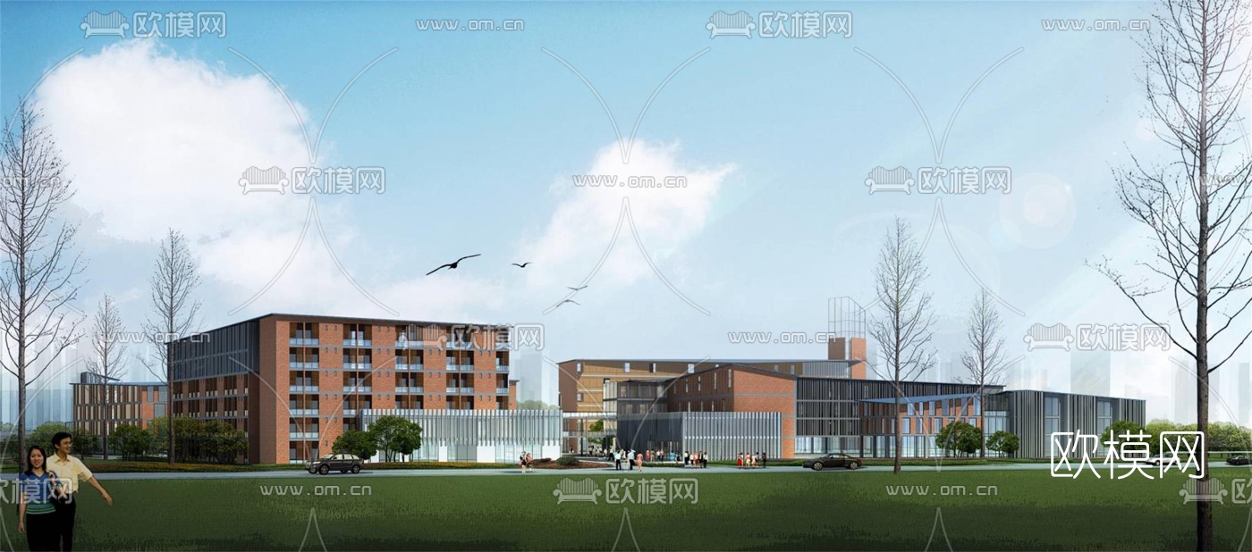 现代学校鸟瞰3d模型下载（渲染图3）