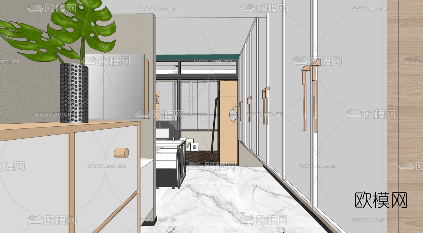 现代学校双人间宿舍su模型下载（渲染图3）