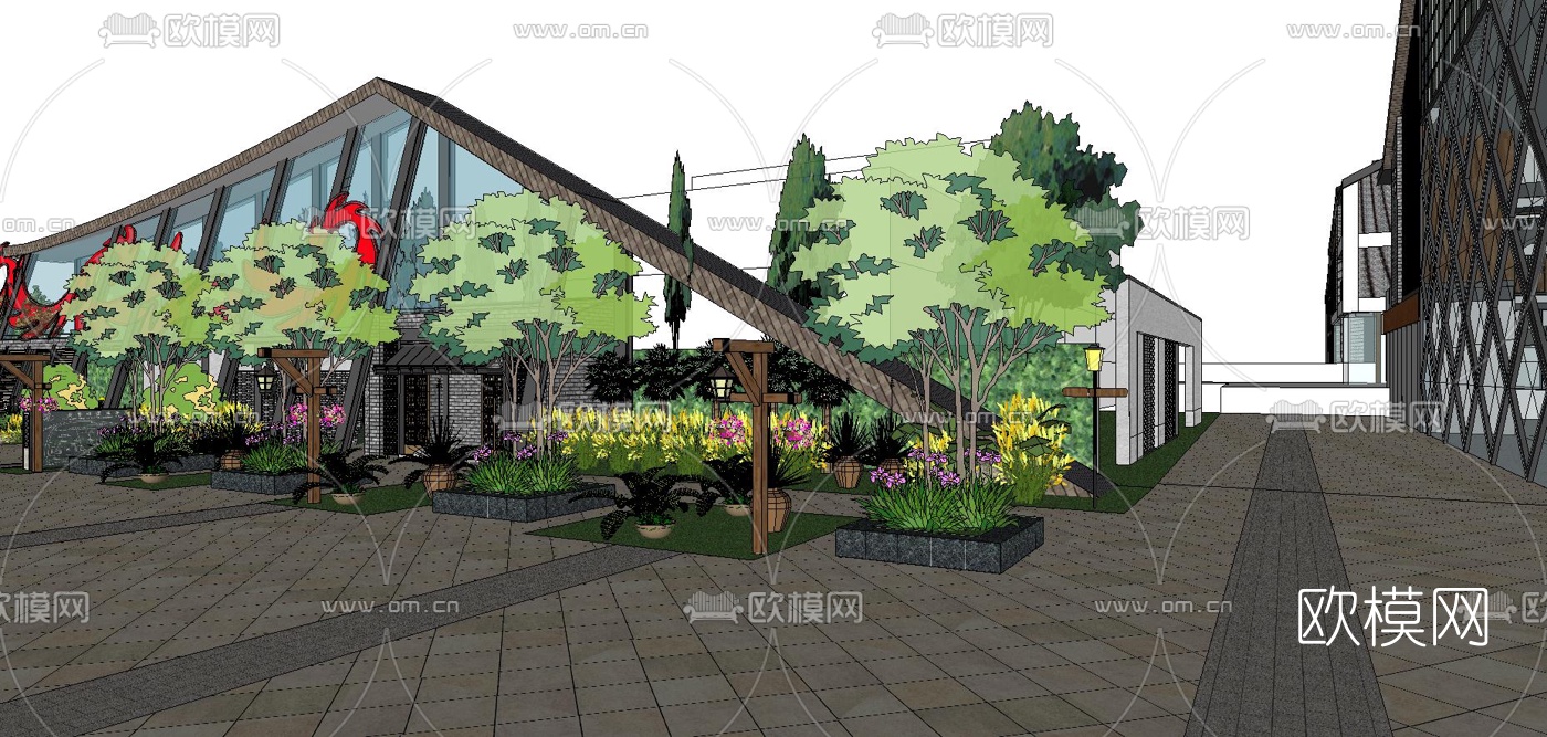 中式商业街su模型下载（渲染图4）