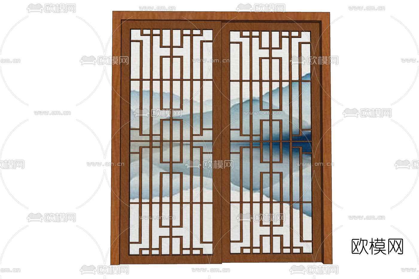 新中式推拉门免费su模型下载