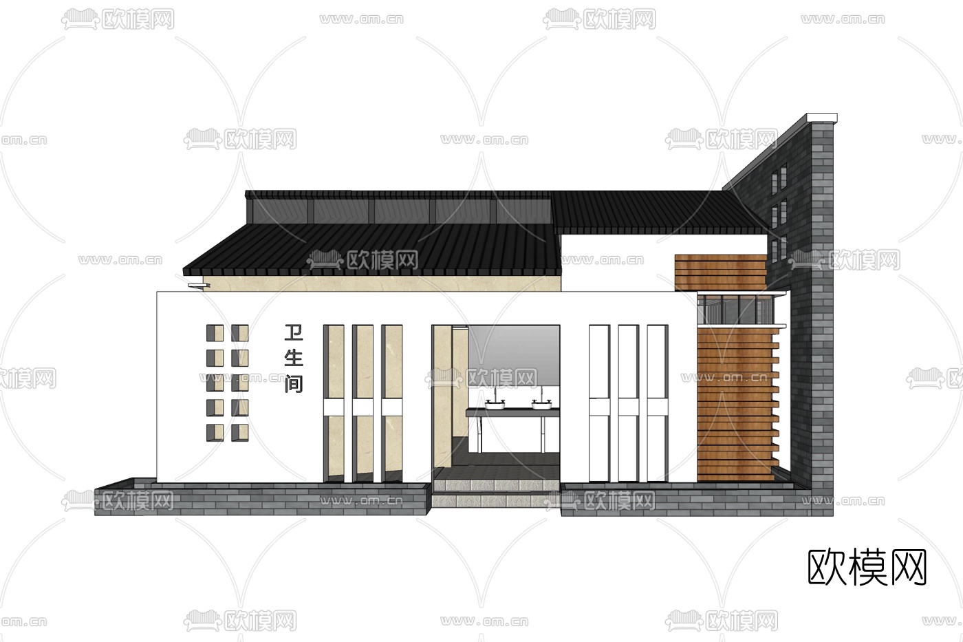 新中式公共卫生间免费su模型下载