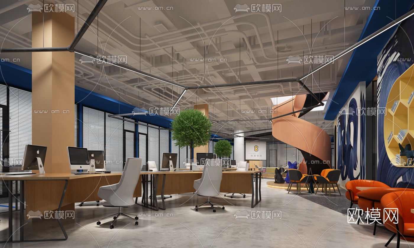 现代办公区办公室3d模型