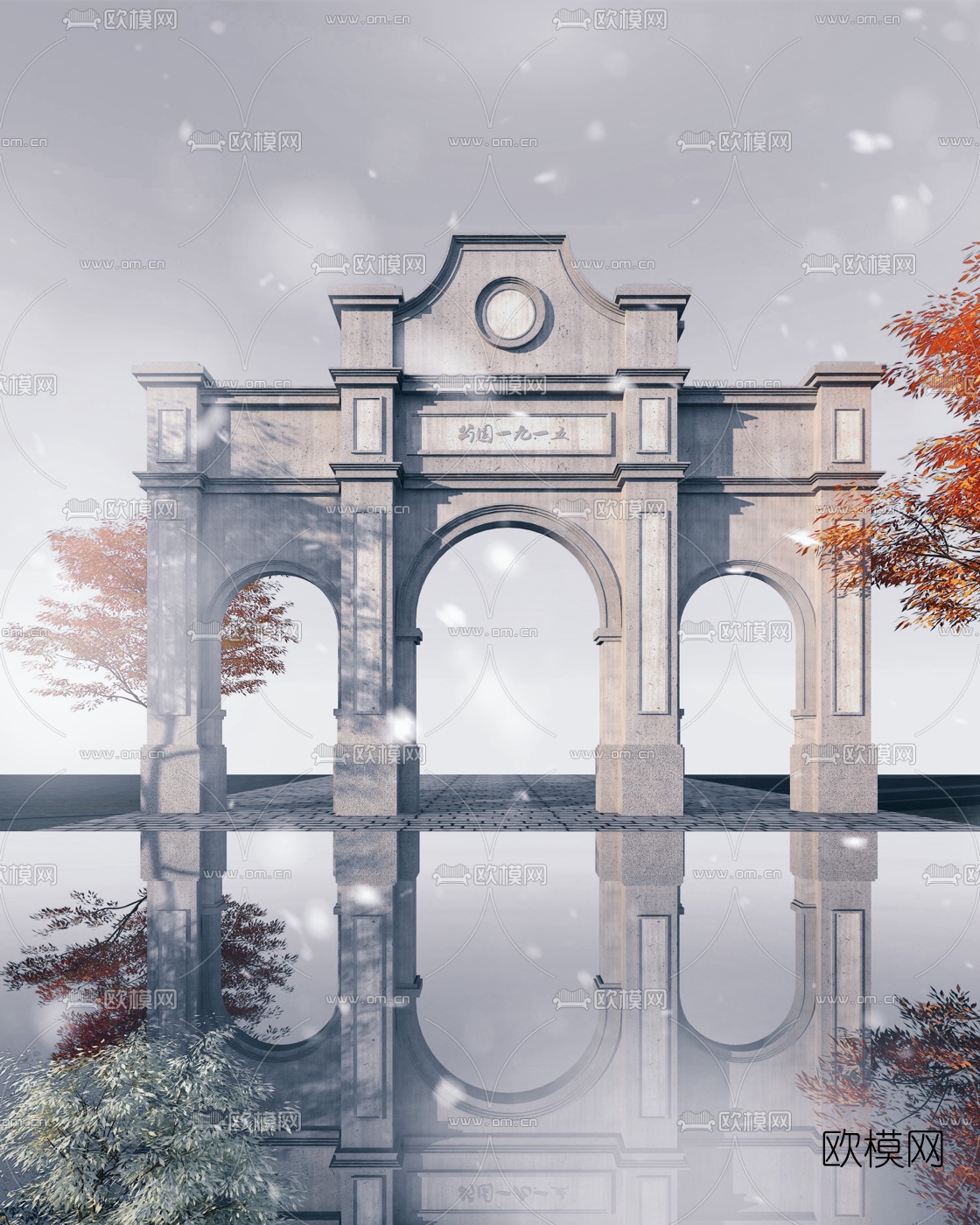 中式古建大门3d模型下载