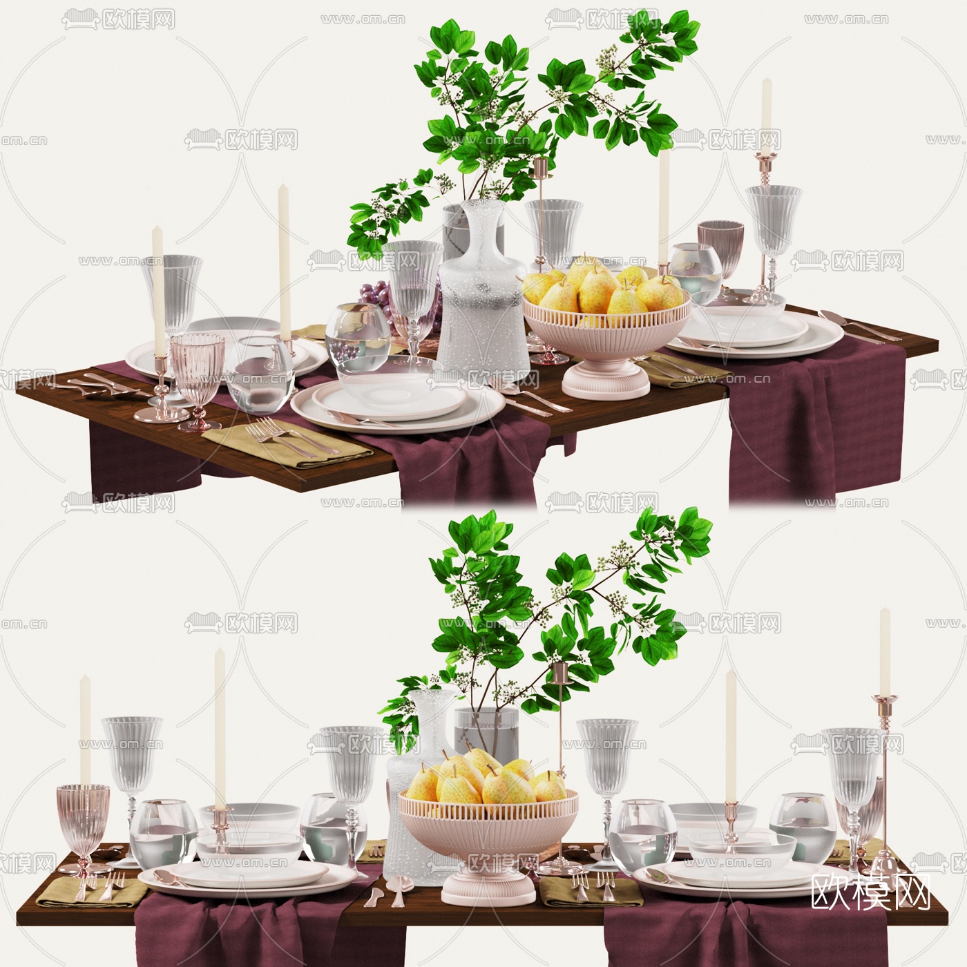 北欧刀叉蜡烛餐具3d模型下载（渲染图1）