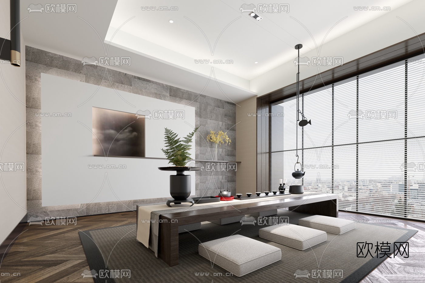 矩阵纵横设计 新中式榻榻米茶室3d模型下载（渲染图1）