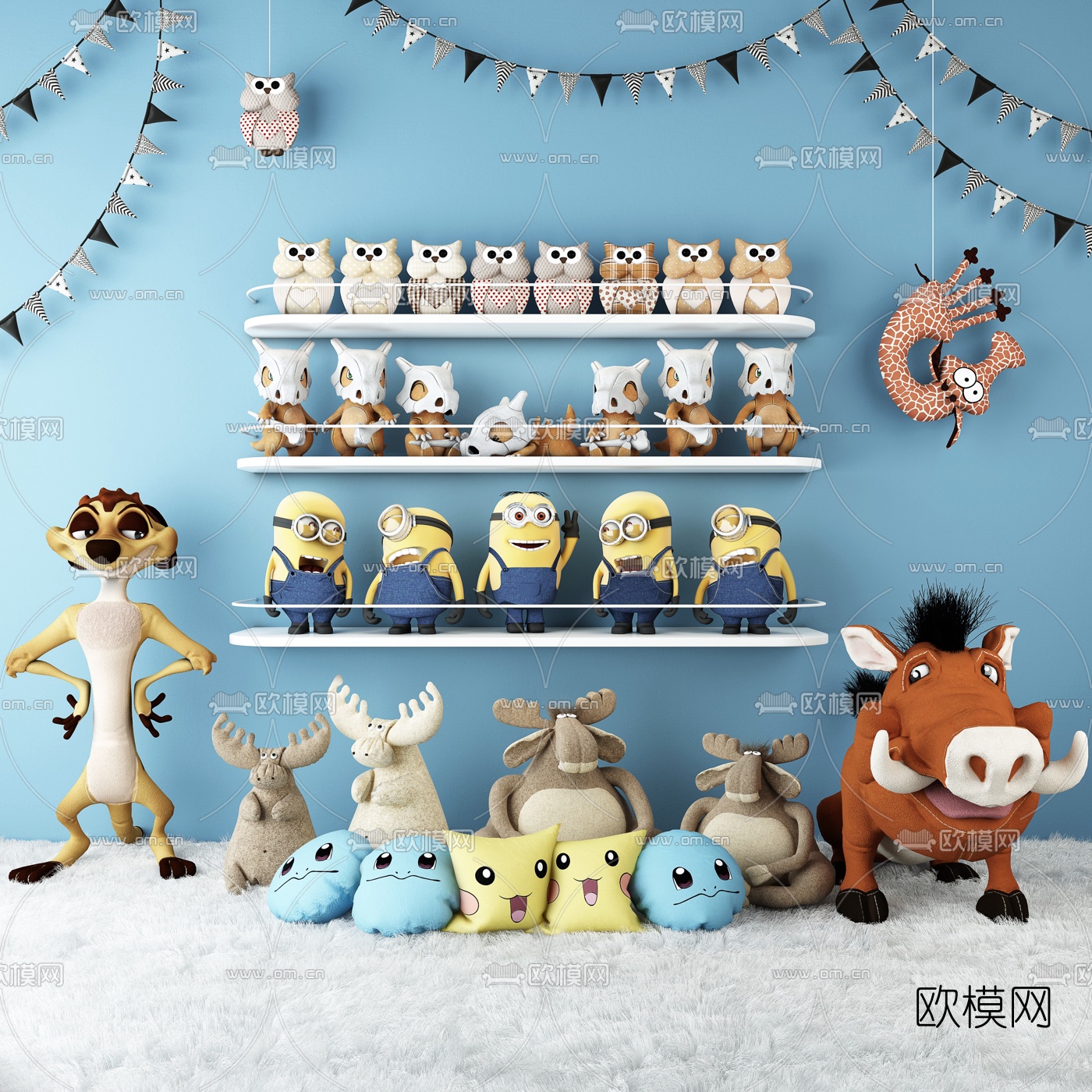 现代公仔布偶娃娃玩具3d模型下载（渲染图1）