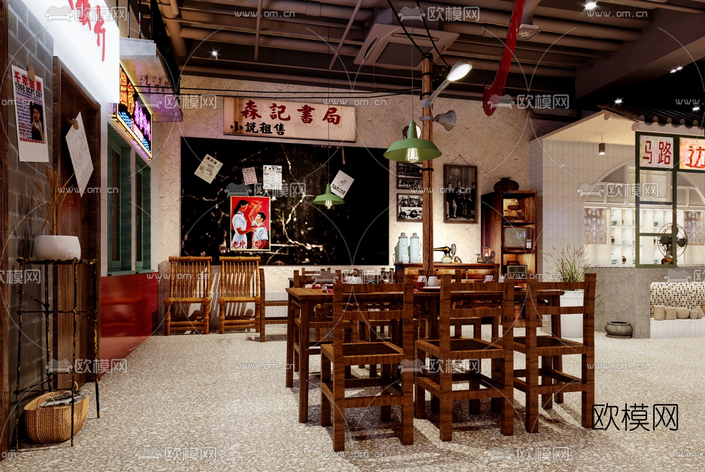 工业风怀旧复古餐厅3d模型