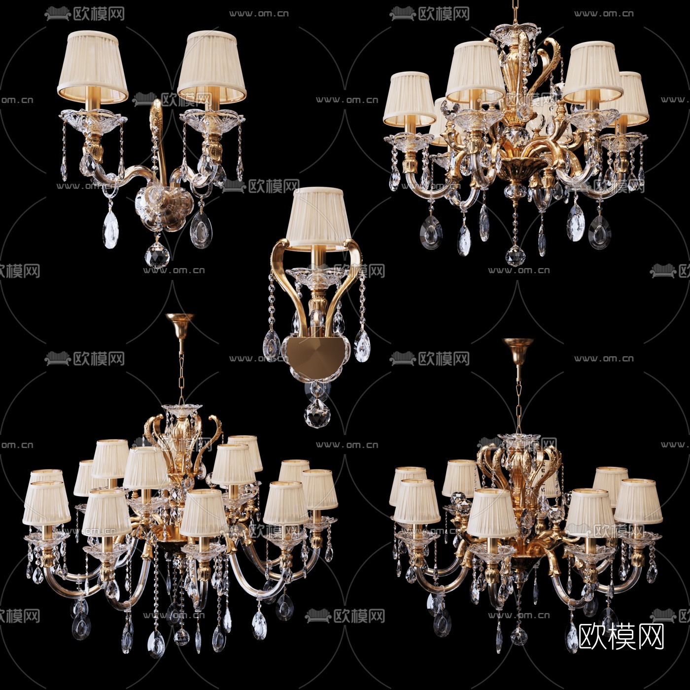 欧式水晶金属吊灯3d模型下载