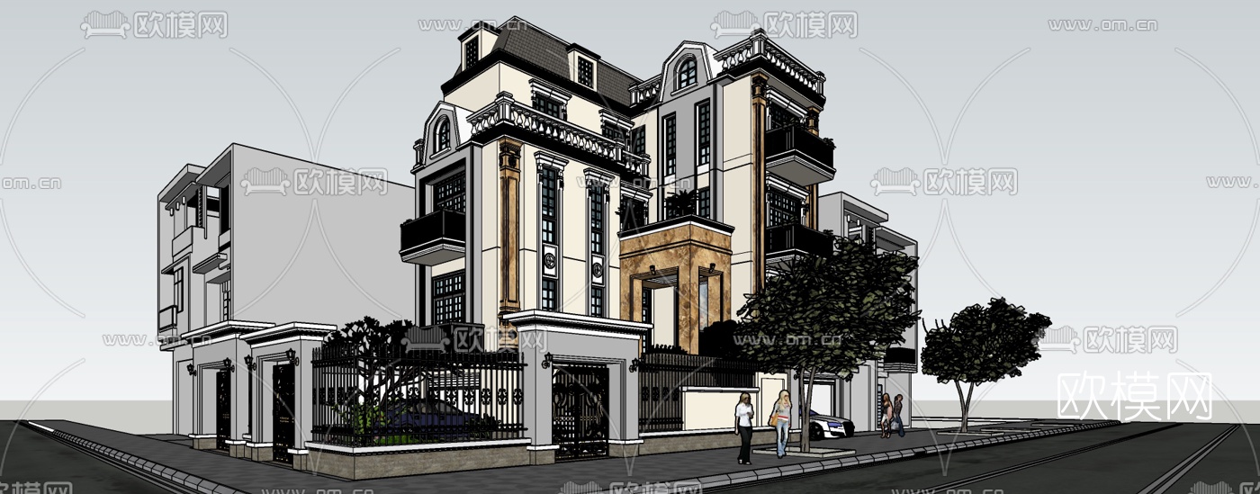 欧式别墅外观su模型下载（渲染图1）