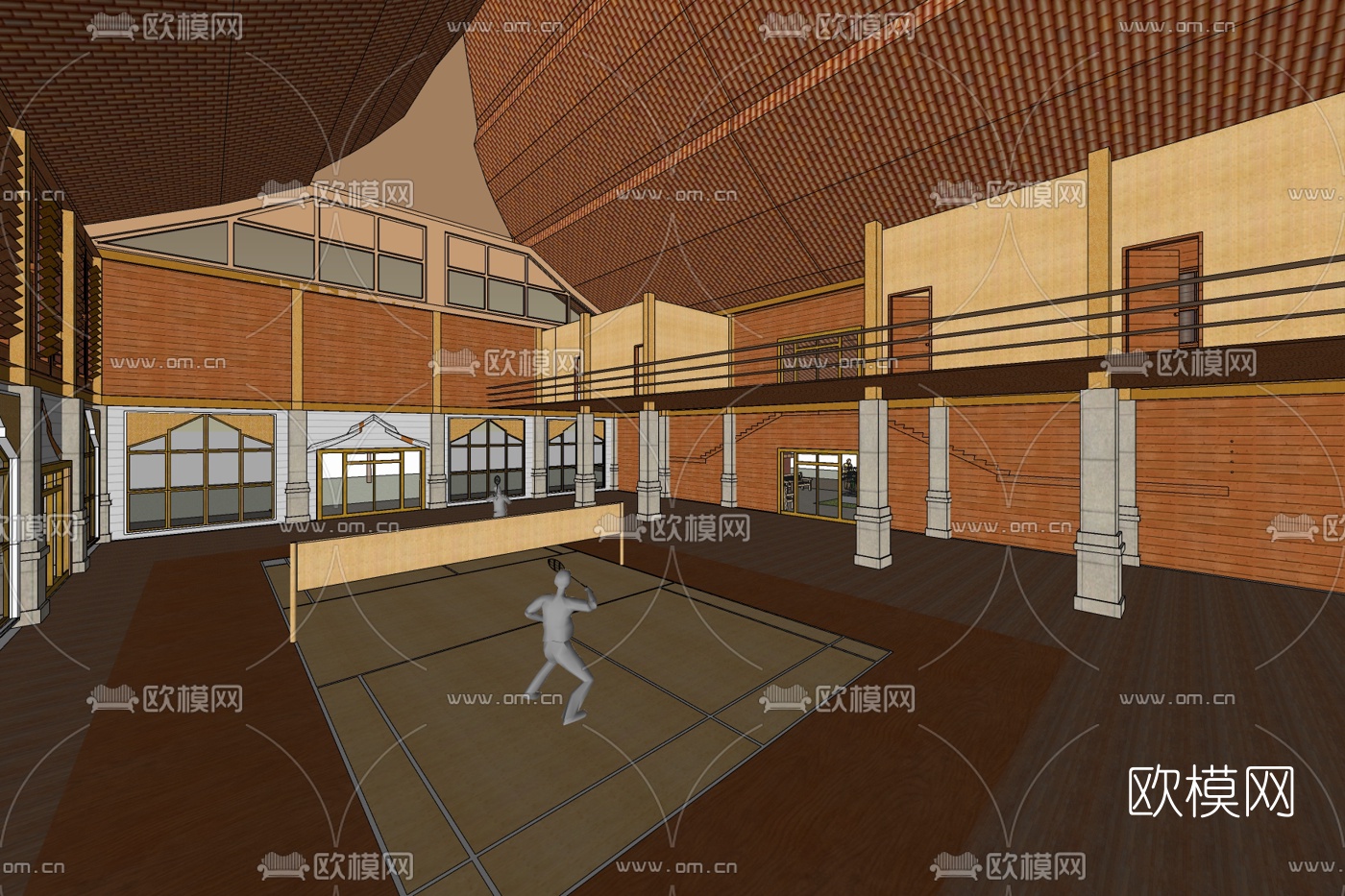 中式羽毛球馆免费su模型下载