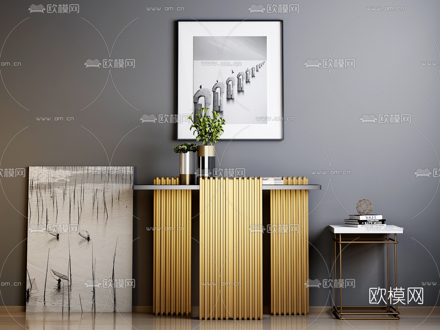 后现代金属端景条案3d模型