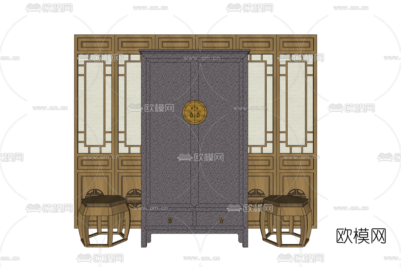 中式实木衣柜免费su模型下载