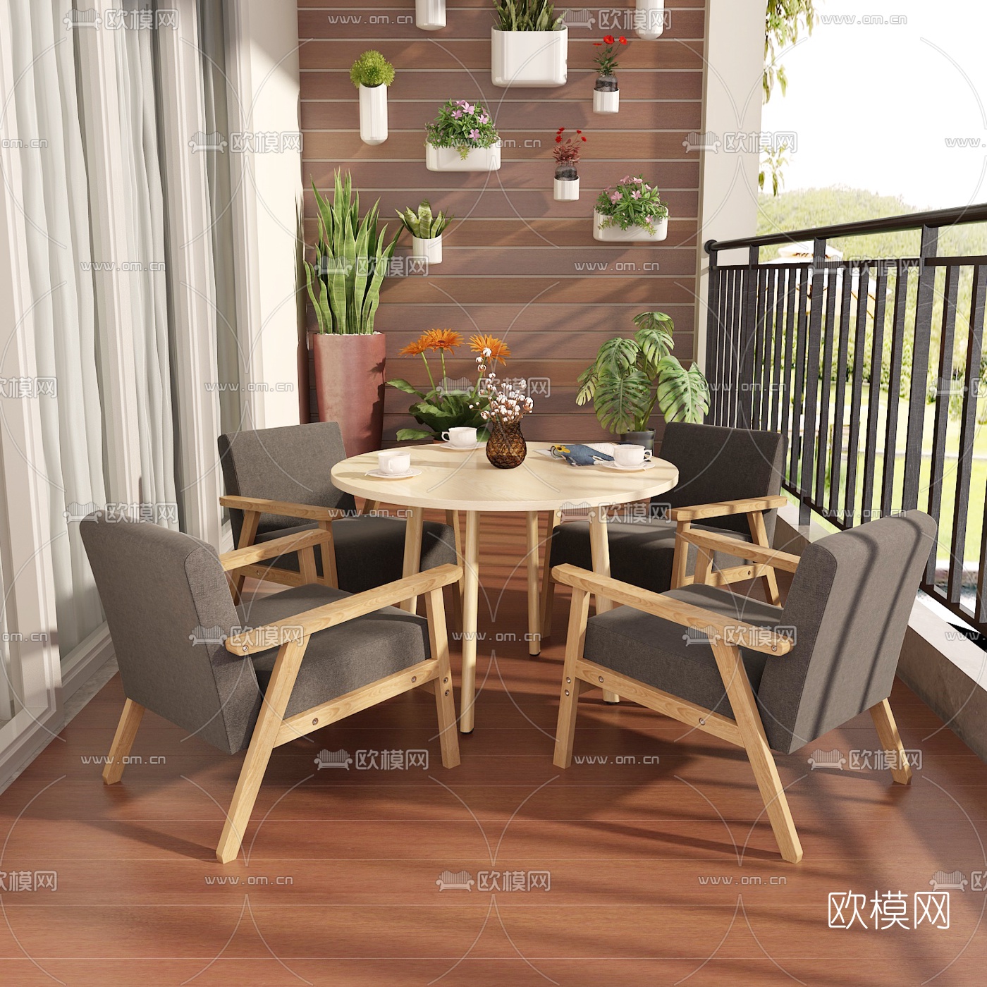 北欧圆形休闲桌椅3d模型下载（渲染图4）