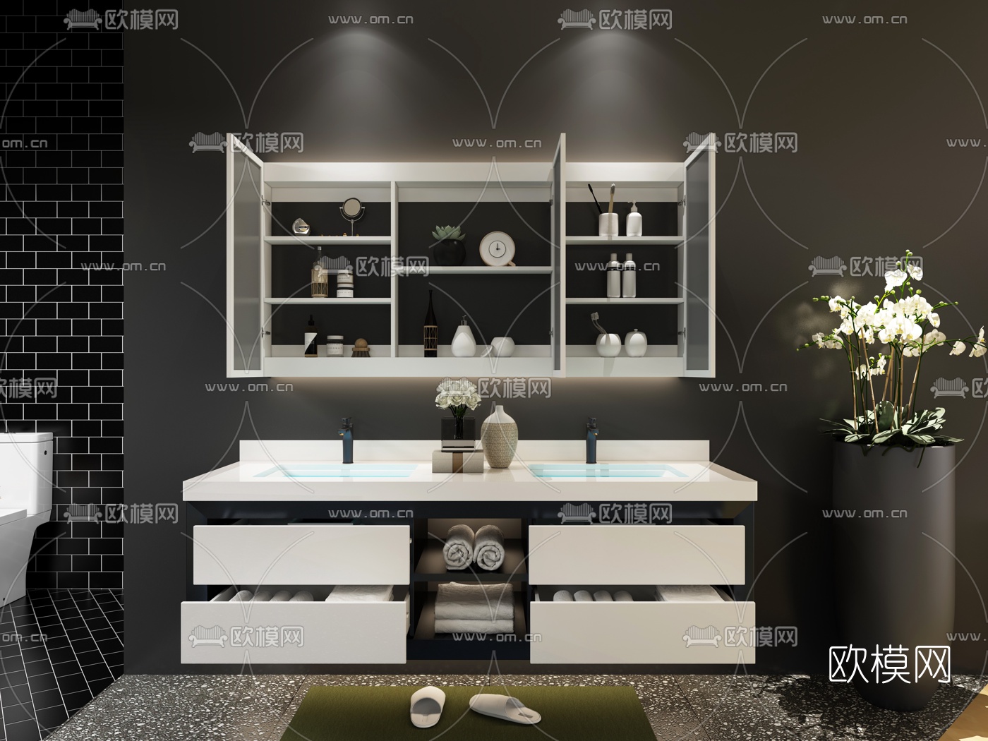 现代洗手台浴室柜3d模型