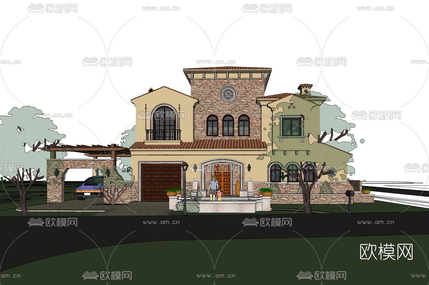 欧式独栋别墅免费su模型下载