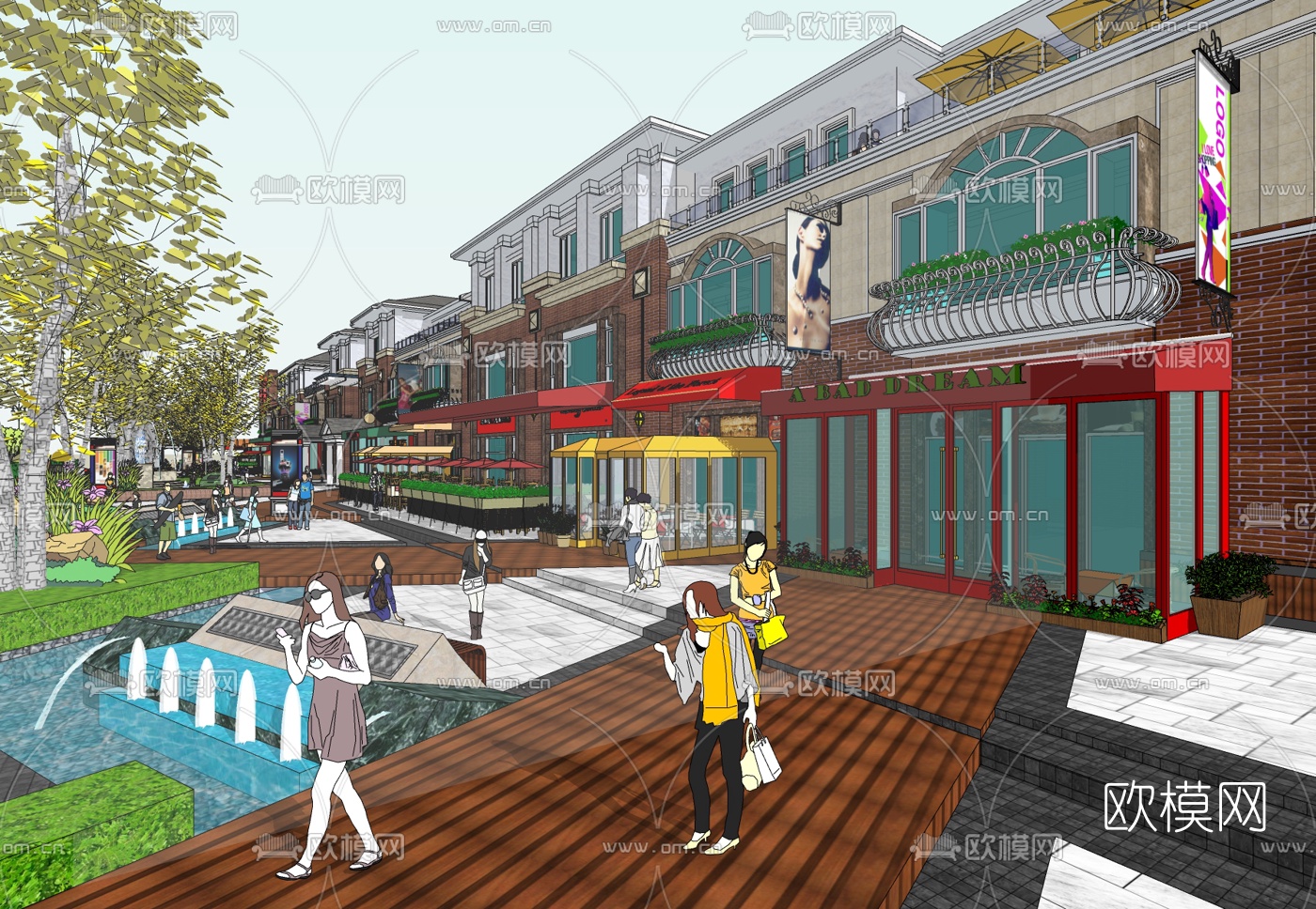 现代商业街免费su模型下载