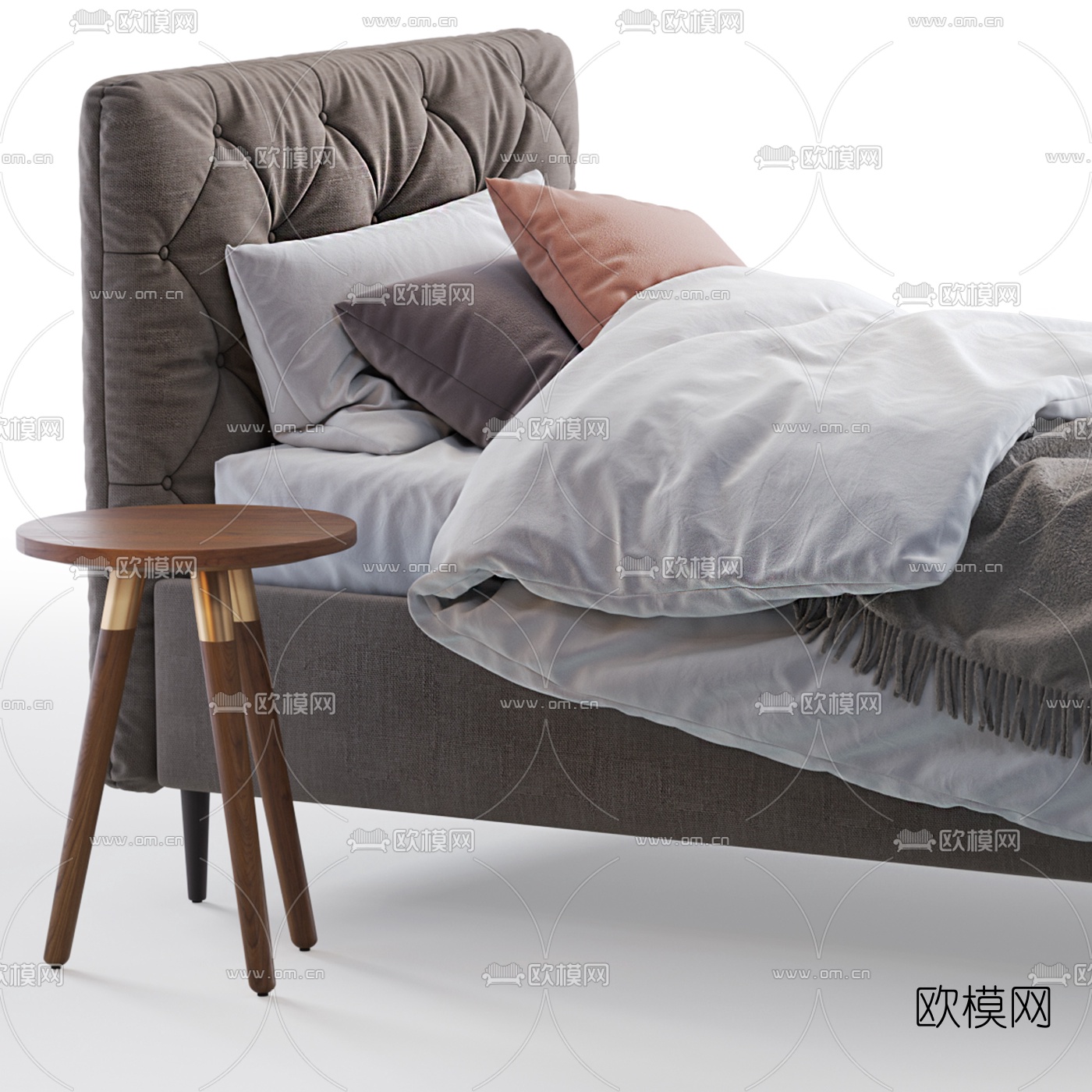现代布艺单人床3d模型