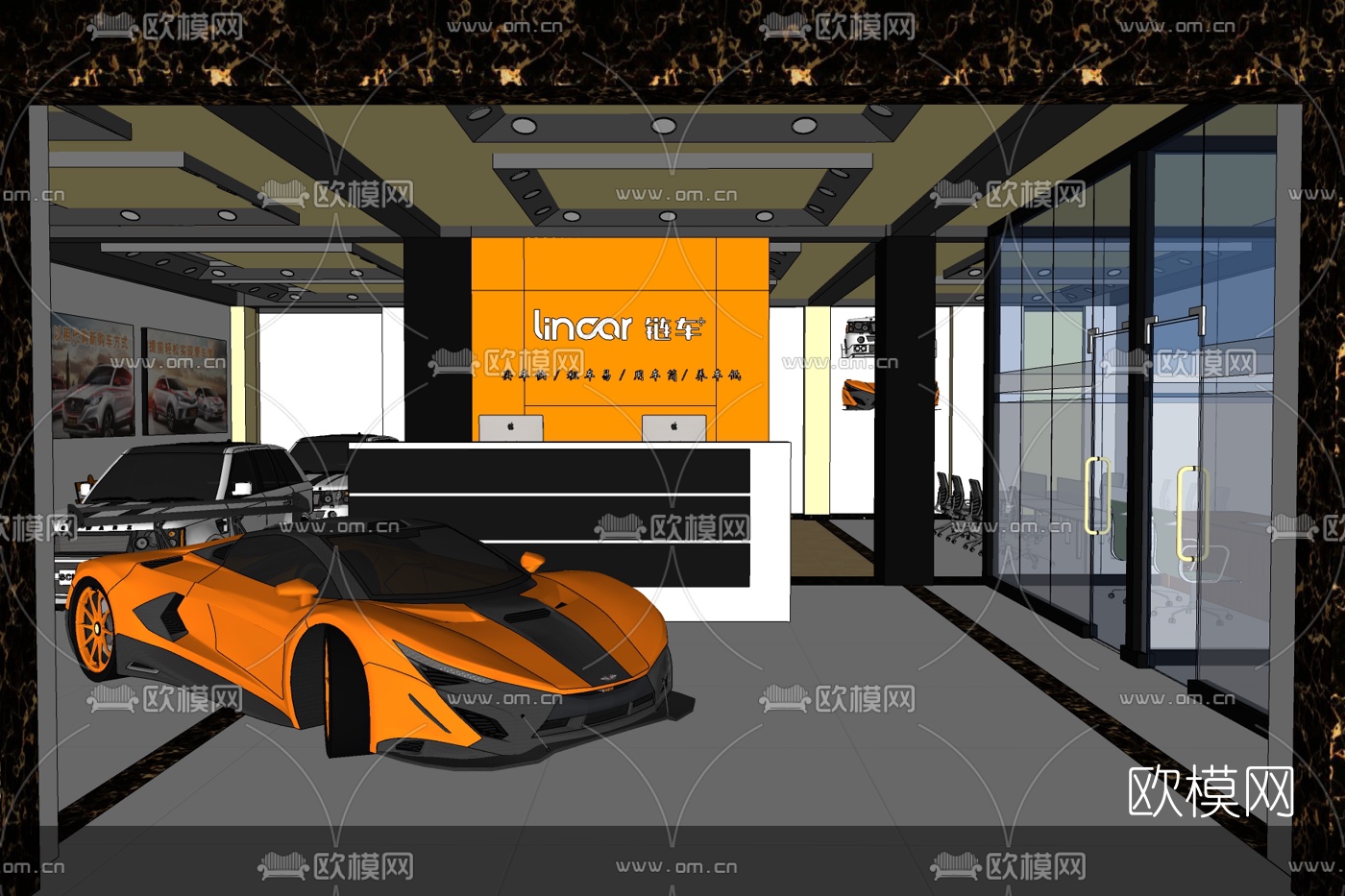 现代汽车展厅su模型下载