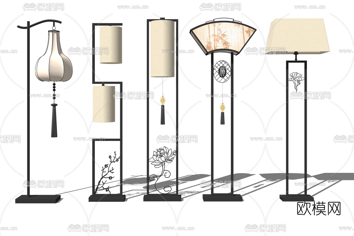 新中式落地灯组合免费su模型下载