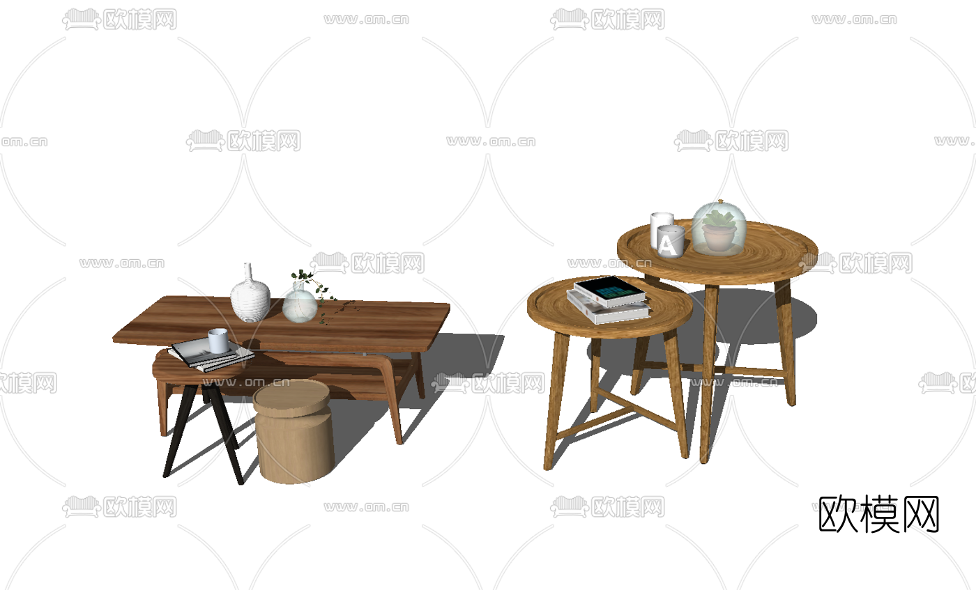 北欧原木茶几边几su模型下载