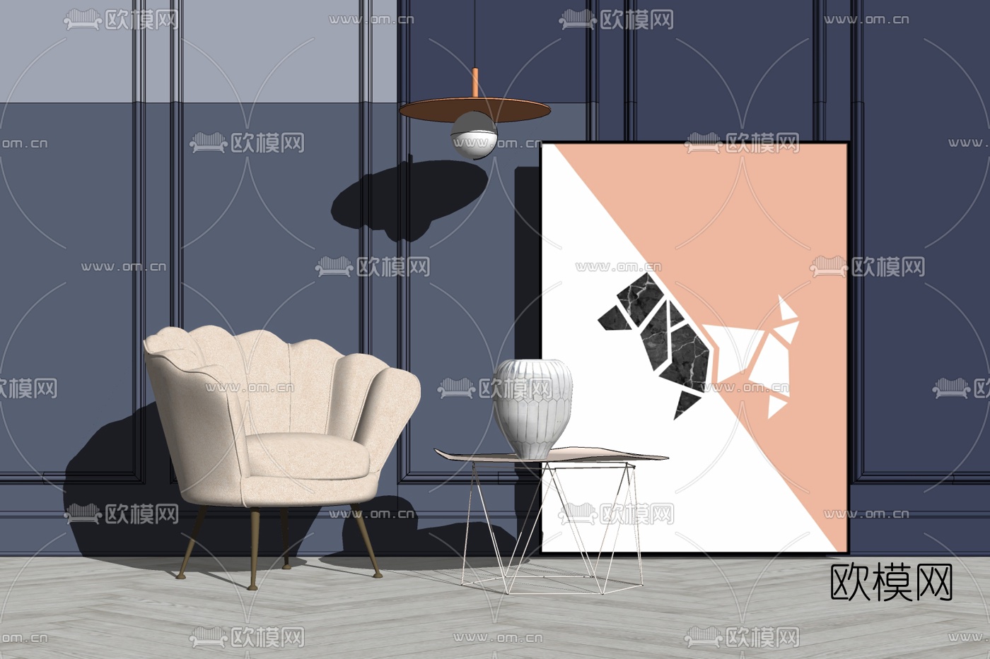 现代布艺休闲桌椅免费su模型下载