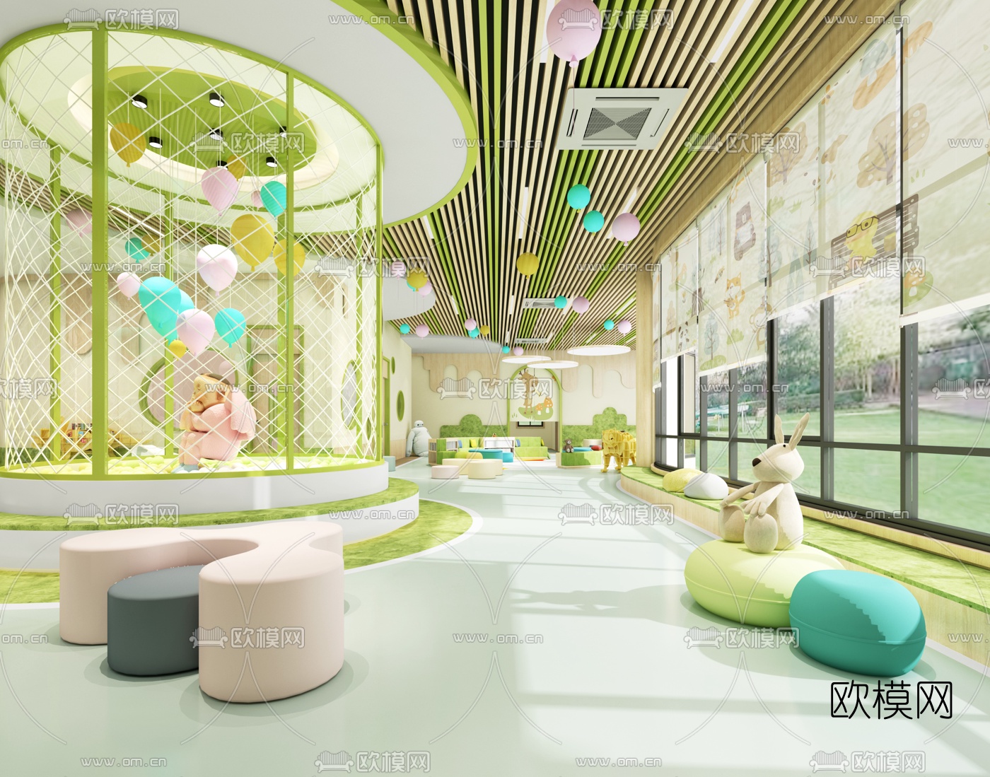 现代幼儿园大厅3d模型下载（渲染图1）