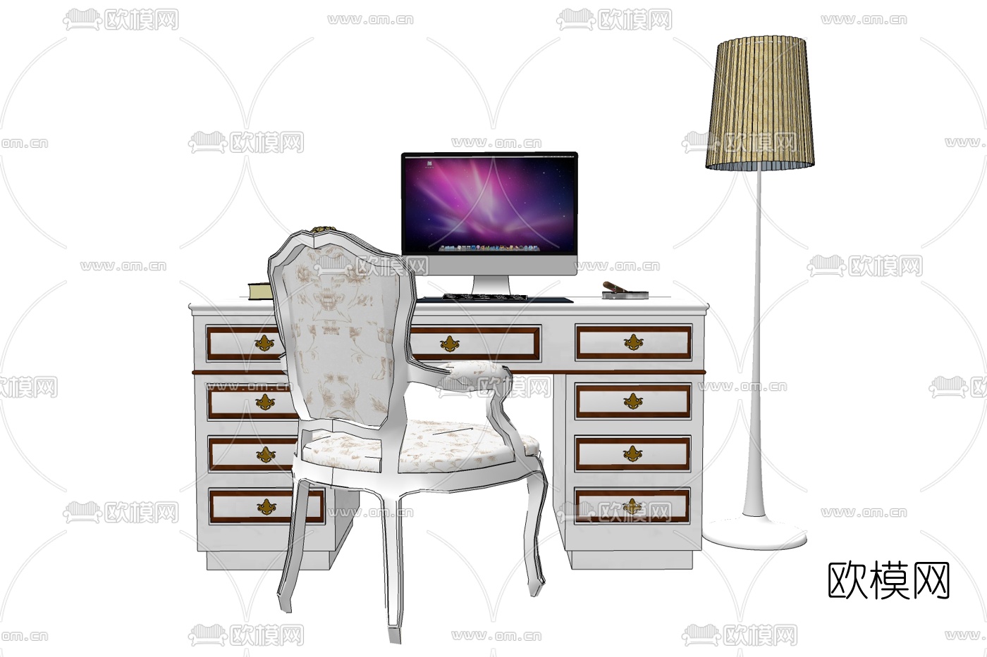欧式实木书桌免费su模型下载