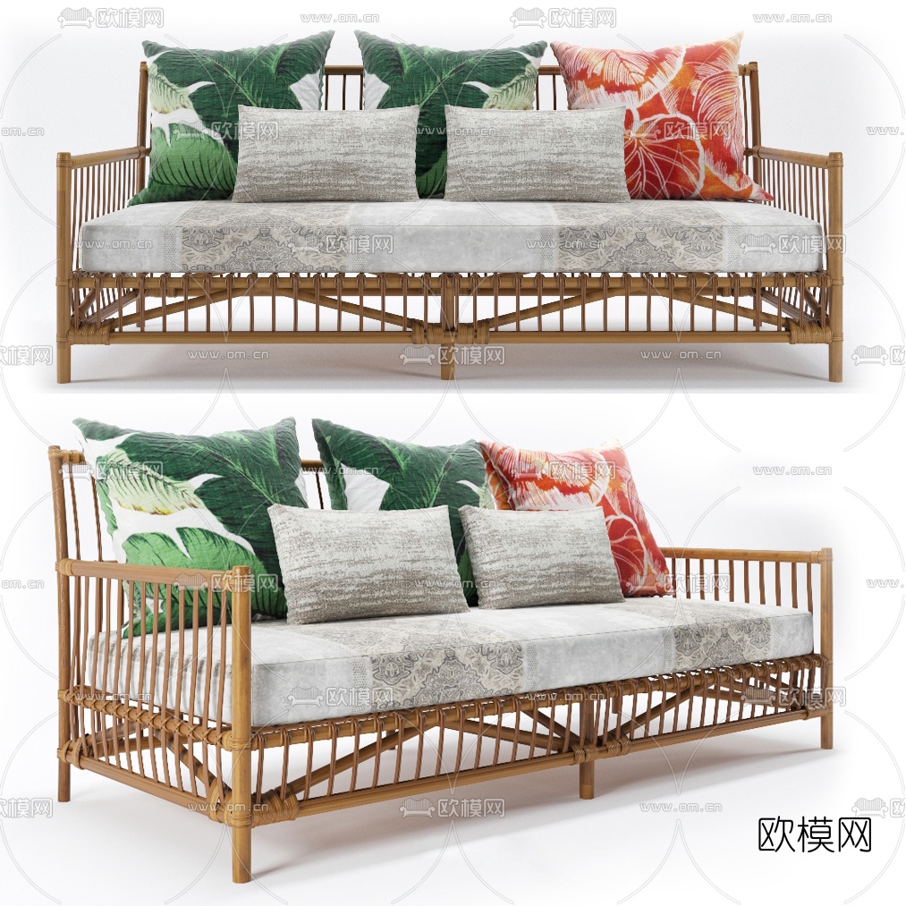 自然风竹编多人沙发3d模型下载