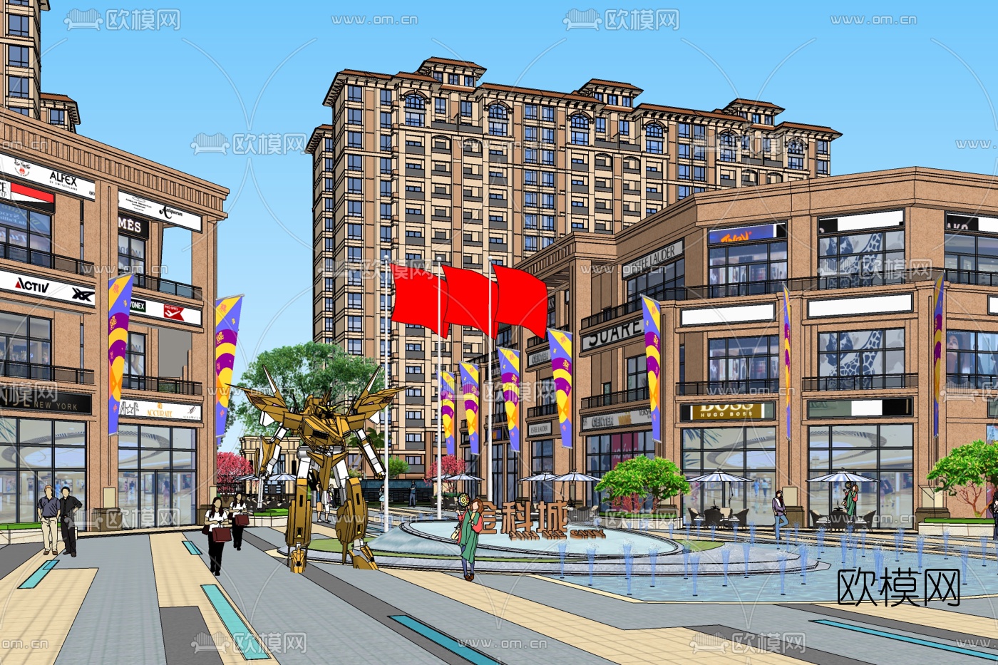 欧式沿街商业建筑免费su模型下载