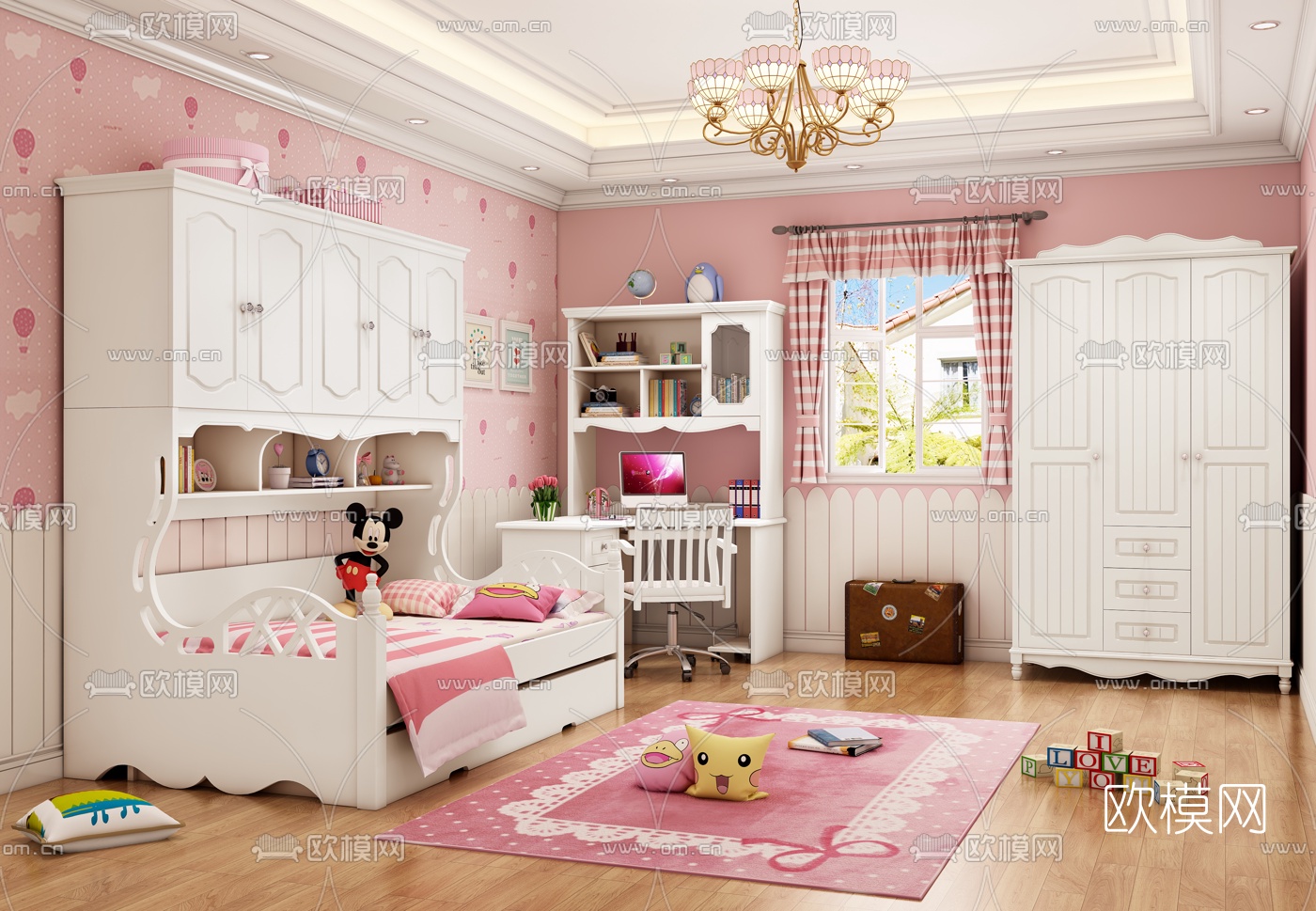 北欧一体式儿童床3d模型下载