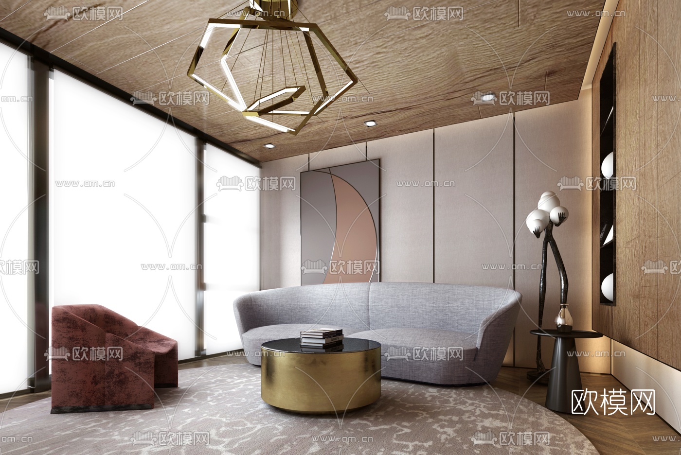 唐忠汉设计 现代布艺沙发组合3d模型下载（渲染图1）
