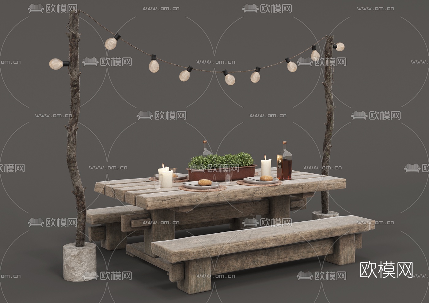 自然风户外餐桌椅3d模型