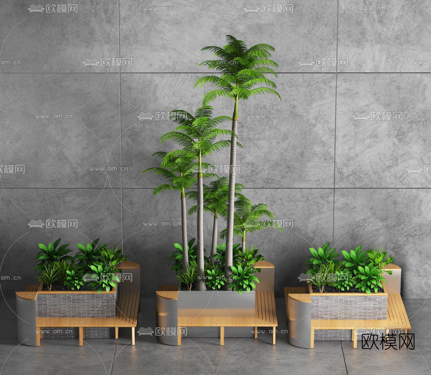 现代绿植花坛3d模型下载